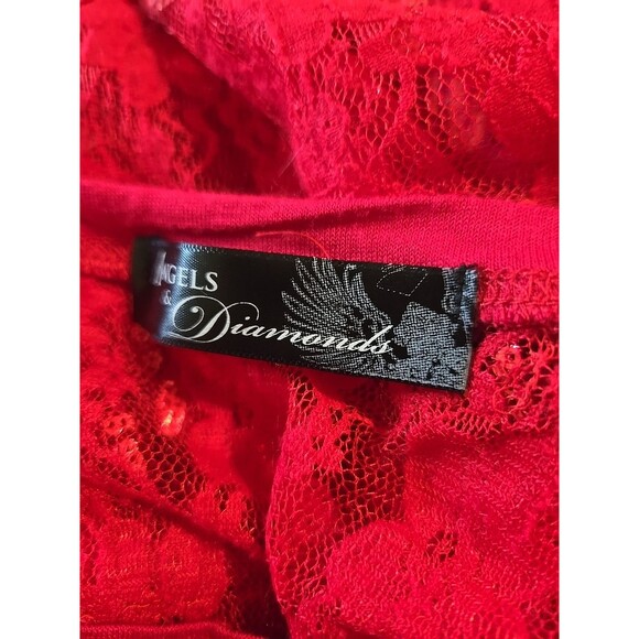 Angels & Diamonds Red Lace Bling Rhinestone Cross Wings Top Size XL - Picture 11 of 12
